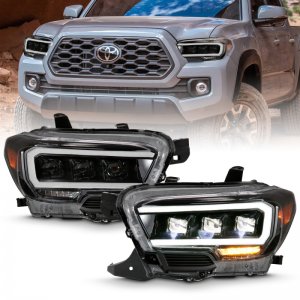 Toyota Tacoma Projector Headlights - ANZO - Plank Style - Black w/ Amber - `16-`18
