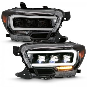 Toyota Tacoma Projector Headlights - ANZO - Plank Style - Black w/ Amber - `16-`18