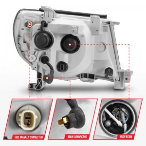 Toyota Tacoma Projector Headlights - ANZO - Light Bar Style w/ C Light Bar - Black Housing - Clear Lens - `05-`09