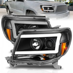 Toyota Tacoma Projector Headlights - ANZO - Light Bar Style w/ C Light Bar - Black Housing - Clear Lens - `05-`09