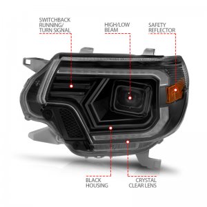 Toyota Tacoma Projector Headlights - ANZO - Light Bar Switchback - Black - `12-`15