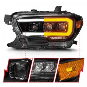 Toyota Tacoma Headlights - ANZO - Full LED Proj w/ Light Bar Sequential - Black - `16-`22