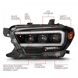 Toyota Tacoma Headlights - ANZO - Full LED Proj w/ Light Bar Sequential - Black - `16-`22