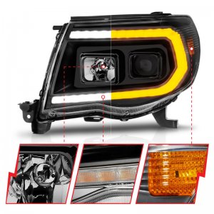 Toyota Tacoma Projector Headlights - ANZO - Light Bar Switchback - Black - `05-`11