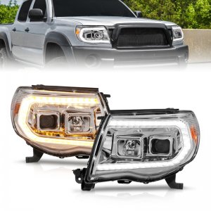 Toyota Tacoma Projector Headlights - ANZO - Sequential Light Bar - Chrome Housing - `05-`11