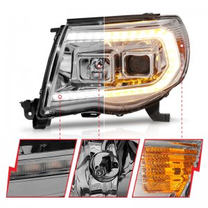 Toyota Tacoma Projector Headlights - ANZO - Sequential Light Bar - Chrome Housing - `05-`11