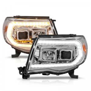 Toyota Tacoma Projector Headlights - ANZO - Sequential Light Bar - Chrome Housing - `05-`11