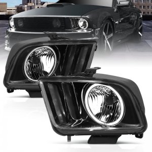 Ford Mustang Crystal Headlights - ANZO - With Halo, Clear Lens, CCFL - Black - `05-`09