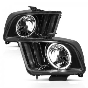 Ford Mustang Crystal Headlights - ANZO - With Halo, Clear Lens, CCFL - Black - `05-`09