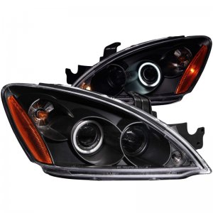 Mitsubishi Lancer Projector Headlights - ANZO - w/ Halo, CCFL, Clear Lens, Black Housing - Black - `04-`07