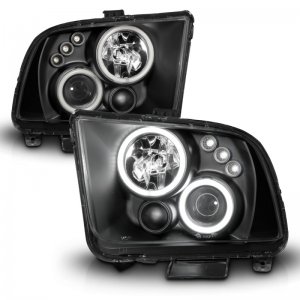 Ford Mustang Projector Headlights - ANZO - Halo, Clear Lens, Black Housing, Pair, CCFL - Black - `05-`09