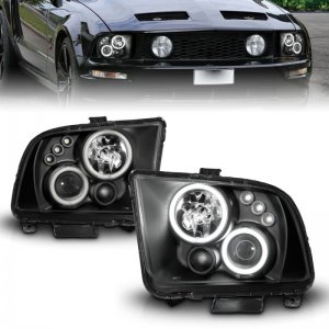 Ford Mustang Projector Headlights - ANZO - Halo, Clear Lens, Black Housing, Pair, CCFL - Black - `05-`09