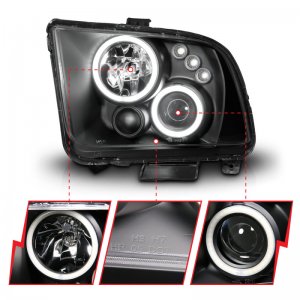 Ford Mustang Projector Headlights - ANZO - Halo, Clear Lens, Black Housing, Pair, CCFL - Black - `05-`09