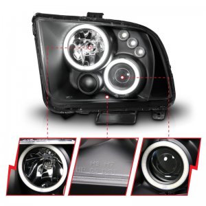 Ford Mustang Projector Headlights - ANZO - Halo, Clear Lens, Black Housing, Pair, CCFL - Black - `05-`09