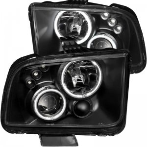 Ford Mustang Projector Headlights - ANZO - Halo, Clear Lens, Black Housing, Pair, CCFL - Black - `05-`09