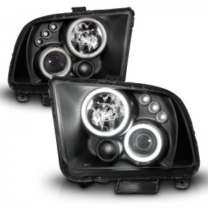 Ford Mustang Projector Headlights - ANZO - Halo, Clear Lens, Black Housing, Pair, CCFL - Black - `05-`09