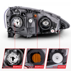 Acura RSX Crystal Headlights - Front - ANZO - Clear Lens, Black Housing - Black - `02-`04