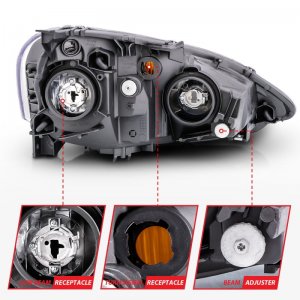Acura RSX Crystal Headlights - Front - ANZO - Clear Lens, Black Housing - Black - `02-`04