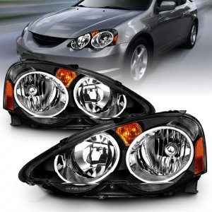 Acura RSX Crystal Headlights - Front - ANZO - Clear Lens, Black Housing - Black - `02-`04