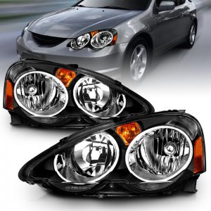 Acura RSX Crystal Headlights - Front - ANZO - Clear Lens, Black Housing - Black - `02-`04