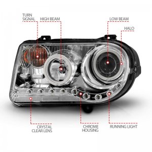 Chrysler 300C Projector Headlights - ANZO - w/ Halo Chrome (CCFL) G2 - Chrome - `05-`10