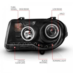 Chrysler 300C Projector Headlights - ANZO - Halo Black (CCFL) G2 - Black - `05-`10