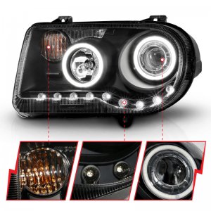 Chrysler 300C Projector Headlights - ANZO - Halo Black (CCFL) G2 - Black - `05-`10