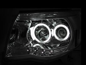Toyota Tacoma Projector Headlights - ANZO - w/ Halo, Clear Lens, Chrome Housing, Pair - Chrome - `05-`11