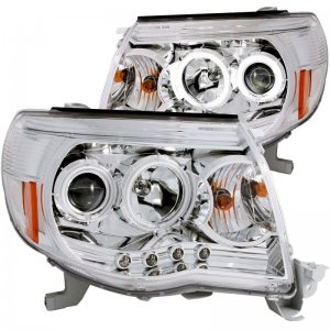 Toyota Tacoma Projector Headlights - ANZO - w/ Halo, Clear Lens, Chrome Housing, Pair - Chrome - `05-`11