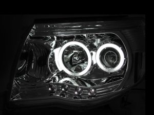 Toyota Tacoma Projector Headlights - ANZO - w/ Halo, Clear Lens, Chrome Housing, Pair - Chrome - `05-`11