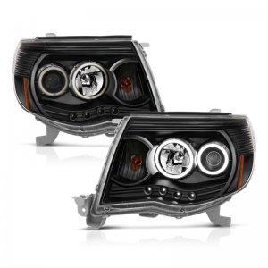Toyota Tacoma Projector Headlights - ANZO - w/ Halo, Clear Lens - Black - `05-`11