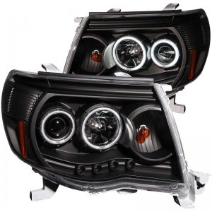 Toyota Tacoma Projector Headlights - ANZO - w/ Halo, Clear Lens - Black - `05-`11