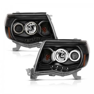 Toyota Tacoma Projector Headlights - ANZO - w/ Halo, Clear Lens - Black - `05-`11