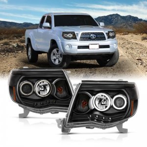 Toyota Tacoma Projector Headlights - ANZO - w/ Halo, Clear Lens - Black - `05-`11