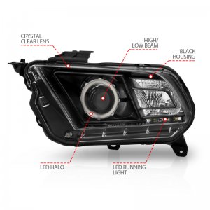 Ford Mustang Projector Headlights - ANZO - Halo Black (CCFL) - Black - `10-`14