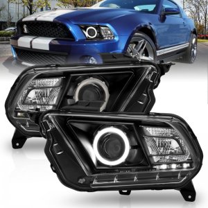 Ford Mustang Projector Headlights - ANZO - Halo Black (CCFL) - Black - `10-`14