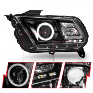 Ford Mustang Projector Headlights - ANZO - Halo Black (CCFL) - Black - `10-`14