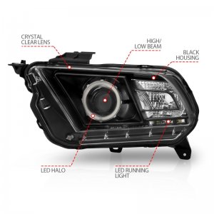 Ford Mustang Projector Headlights - ANZO - Halo Black (CCFL) - Black - `10-`14