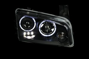 Dodge Charger Projector Headlights - ANZO - w/ Halo, Clear Lens - Black - `06-`10