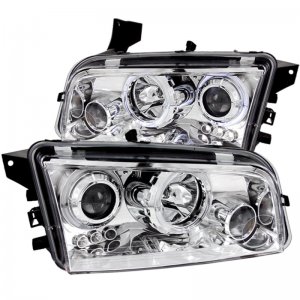 Dodge Charger Projector Headlights - ANZO - Halo, Clear Lens, Chrome Housing - Chrome - `06-`10