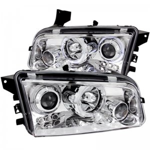 Dodge Charger Projector Headlights - ANZO - Halo, Clear Lens, Chrome Housing - Chrome - `06-`10
