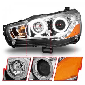 Mitsubishi Lancer Projector Headlights - ANZO - Halo Chrome (CCFL) - Chrome - `08-`15