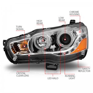 Mitsubishi Lancer Projector Headlights - ANZO - Halo Chrome (CCFL) - Chrome - `08-`15
