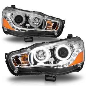 Mitsubishi Lancer Projector Headlights - ANZO - Halo Chrome (CCFL) - Chrome - `08-`15