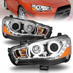 Mitsubishi Lancer Projector Headlights - ANZO - Halo Chrome (CCFL) - Chrome - `08-`15