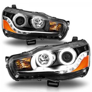 Mitsubishi Lancer Projector Headlights - ANZO - CCFL with Halo, Clear Lens - Black - `08-`15