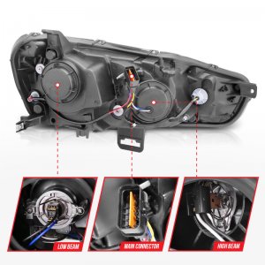 Mitsubishi Lancer Projector Headlights - ANZO - CCFL with Halo, Clear Lens - Black - `08-`15