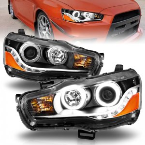 Mitsubishi Lancer Projector Headlights - ANZO - CCFL with Halo, Clear Lens - Black - `08-`15