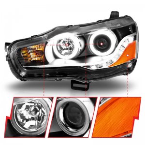 Mitsubishi Lancer Projector Headlights - ANZO - CCFL with Halo, Clear Lens - Black - `08-`15