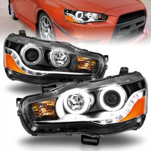 Mitsubishi Lancer Projector Headlights - ANZO - CCFL with Halo, Clear Lens - Black - `08-`15